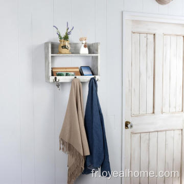 Étagère de salle de bain avec porte-serviettes à crochets avec étagère